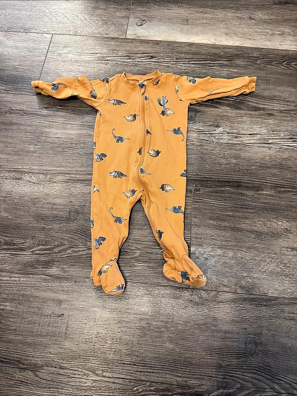 Pekkle Dinosaur Footed Sleeper Orange & Blue Baby 9M